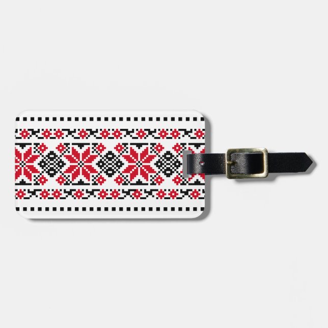 Étiquette À Bagage Motif traditionnel roumain "Les Etoiles" (Devant horizontal)