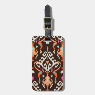 Étiquette À Bagage Motif tribal d'ikat girly brun orange moderne