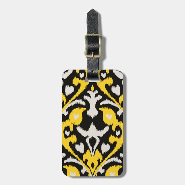 Étiquette À Bagage Motif tribal d'ikat jaune noir audacieux moderne (Devant Vertical)