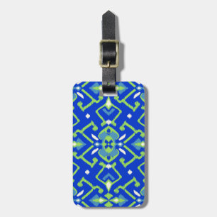 Étiquette À Bagage Motif tribal d'ikat vert-bleu géométrique chic