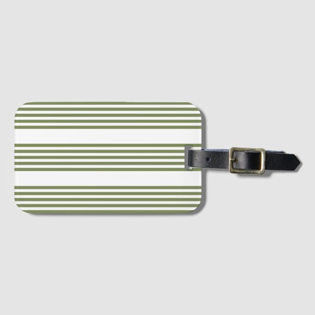 Étiquette À Bagage Motif vert olive et blanc cinq bandes (Devant Horizontal)