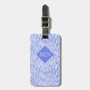 Étiquette À Bagage Motif Zèbre bleu Aquarelle Monogramme
