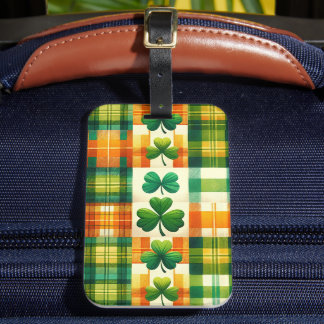 ÉTIQUETTE À BAGAGE MOTIFS À CARREAUX IRLANDAIS VERTS ET ORANGES