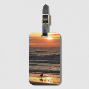 Étiquette À Bagage Mouettes au bord de la mer au coucher du soleil