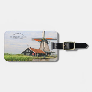 Étiquette À Bagage Moulin à vent de Zaanse Schans Aquarelle Patrimoin