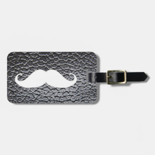 Étiquette À Bagage Moustache blanche drôle sur le motif en cuir noir