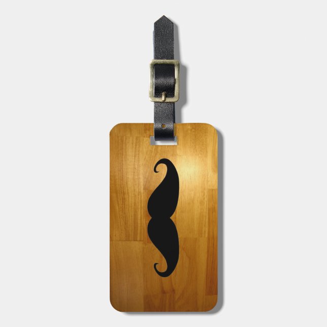 Étiquette À Bagage Moustache drôle sur l'arrière - plan en bois (Devant Vertical)