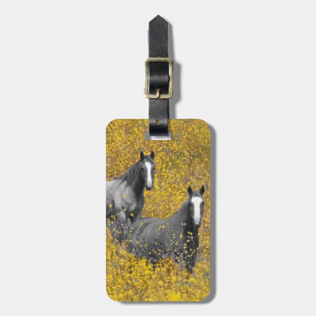Étiquette À Bagage Moutarde et chevaux (Devant Vertical)