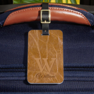 Étiquette À Bagage Moyenne Chêne Brown Vache Cuir Texture Monogramme