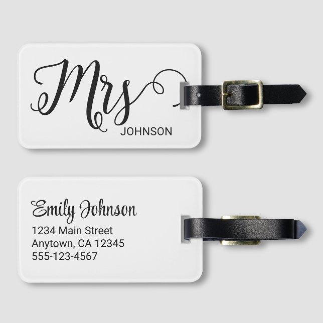 Étiquette À Bagage Mrs Personalized Elegant Script Bride Name White (Créateur téléchargé)