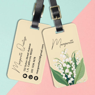 Étiquette À Bagage Muguet aquarelle Fleurs blanches Jaune