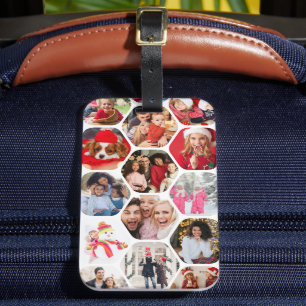 Étiquette À Bagage Multi Photo Collage Simple Moderne Hexagon Motif
