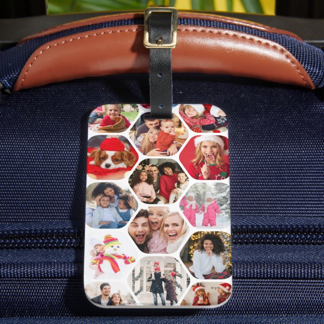 Étiquette À Bagage Multi Photo Collage Simple Moderne Hexagon Motif (Insitu Rectoal 2)