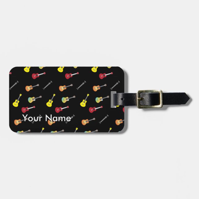 Étiquette À Bagage Musical nommé fait sur commande de motif d'ukulélé (Devant horizontal)