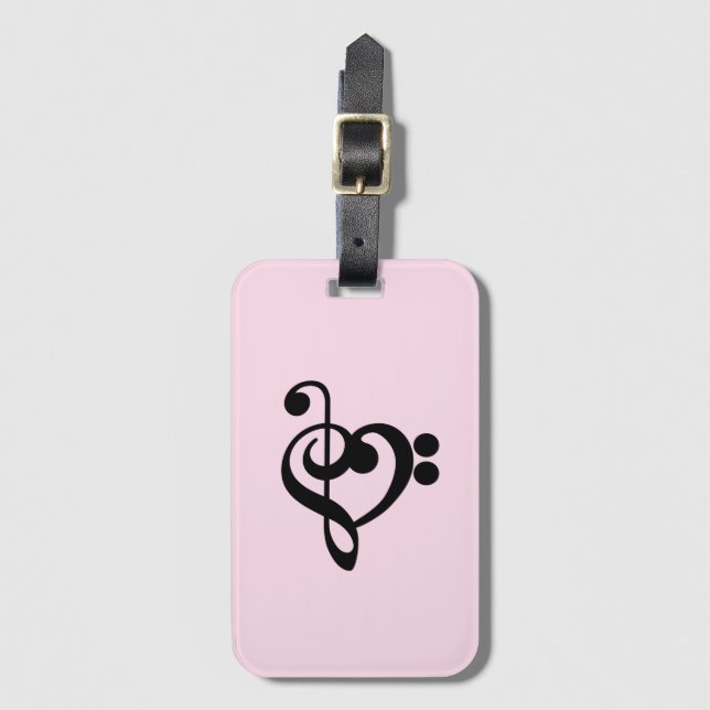 Étiquette À Bagage Musicien Coeur de musique - Treble Bass Clef (Devant Vertical)