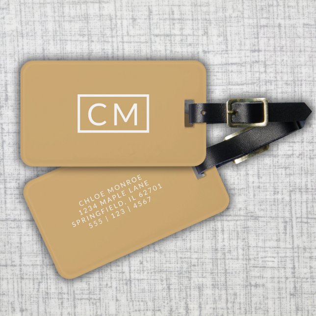 Étiquette À Bagage Mustard Jaune Moderne Monogramme Initiales simples (Créateur téléchargé)