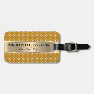 Étiquette À Bagage Mustard Yellow Polka Dots Gold Band Personalized
