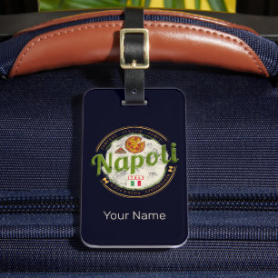 Étiquette À Bagage Naples Italie Rétro Vésuve Et Pizza Vintage