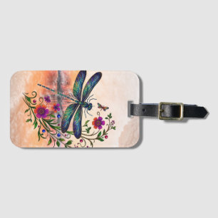 Étiquette À Bagage Nature Colorée Libellule Vibrante Art Floral