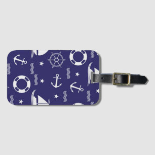 Étiquette À Bagage Nautical Navy Bleu Motif sans couture Arrière - pl