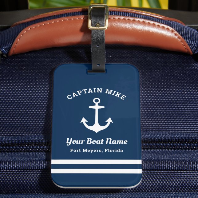 Étiquette À Bagage Nautique Marine Blue Custom Capitaine Nom du batea (Insitu Rectoal 2)