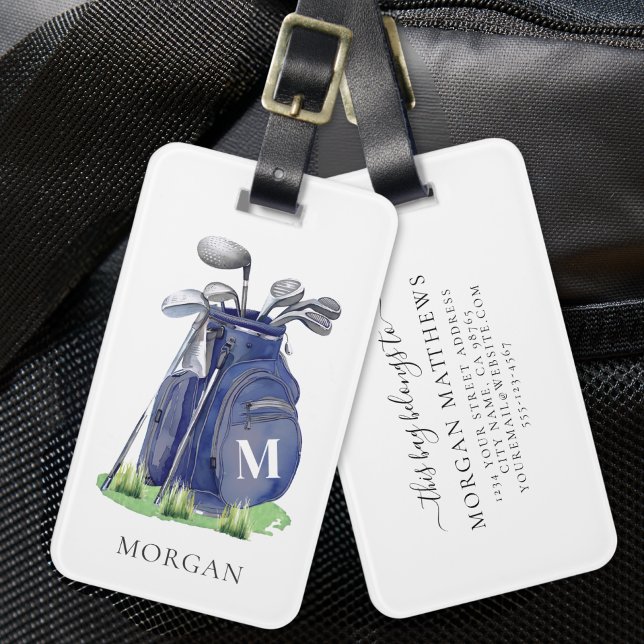 Étiquette À Bagage Navy Blue Golf Monogram (Navy Blue Golf Monogram Luggage Tag)