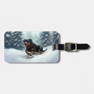 Étiquette À Bagage Neige de Noël Rottweiler hiver Oreiller