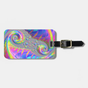 Étiquette À Bagage Neon Arc-en-ciel Spiral Fractal Art numérique Abst