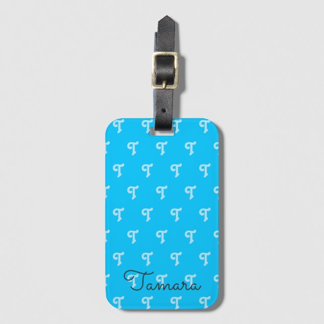 Étiquette À Bagage Neon Blue Bold Fun Monogrammed Monogram Initial (Devant Vertical)