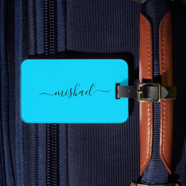 Étiquette À Bagage Neon Blue, Typographie, Personnaliser (Insitu Rectoal 4)