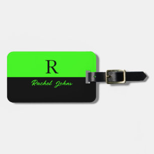 Étiquette À Bagage Neon Green Double Color Black Monogrammes Nom Cool