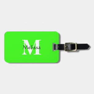 Étiquette À Bagage Neon Green Monogram Nom personnalisé Cadeau Favori