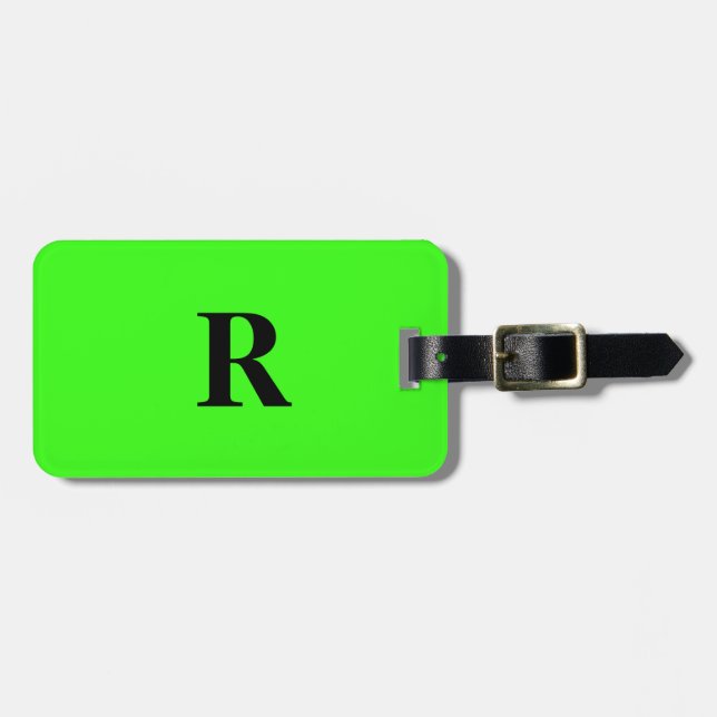 Étiquette À Bagage Neon Green Monogramme Nom Mariage personnalisé Cad (Devant horizontal)