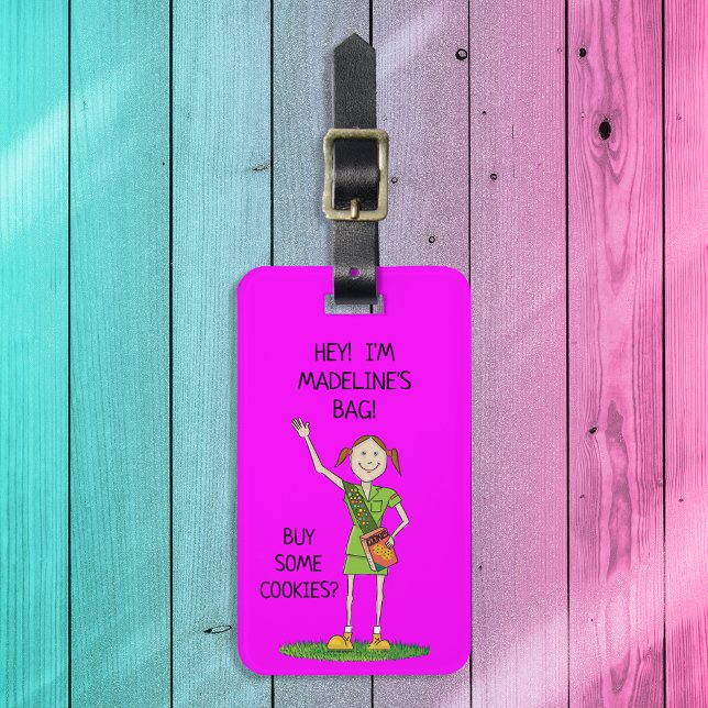 Étiquette À Bagage Neon HOT PINK Girl Scout JUNIOR | Personnalisé (Créateur téléchargé)