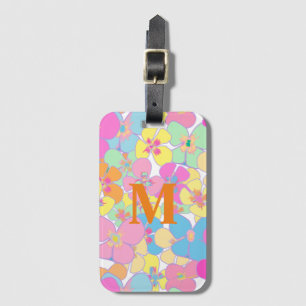 Étiquette À Bagage Neon Retro Floral Rose