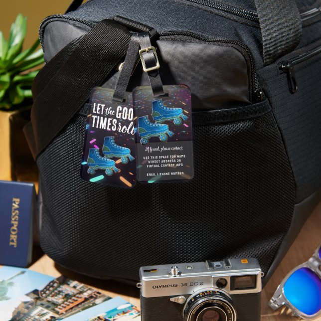 Étiquette À Bagage Neon Roller Patins Disco Dance Party Vibes (Recto & Verso)