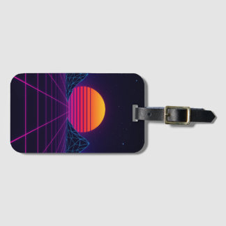 Étiquette À Bagage Neon Sunset Grid - Rétro-Futuriste Synthwave Stic