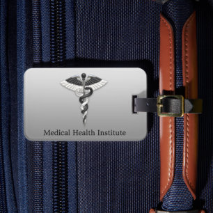 Étiquette À Bagage Noble Médicale Classy Élégant noir blanc Caduceus