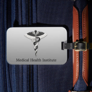 Étiquette À Bagage Noble Médicale Élégant Noir Blanc Caduceus