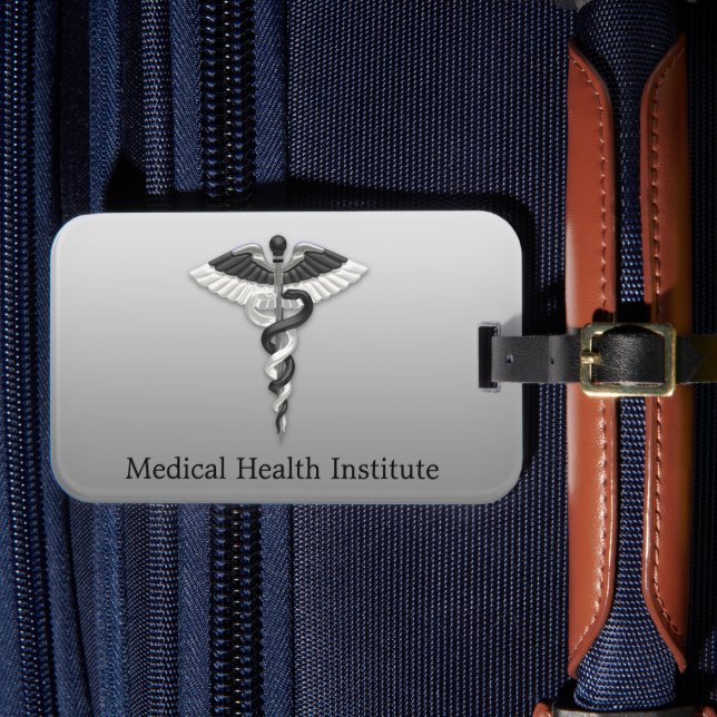 Étiquette À Bagage Noble Médicale Élégant Noir Blanc Caduceus (Insitu Rectoal 4)