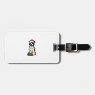 Étiquette À Bagage Noël Éclairage Santa Hat American Akita Chien Noël