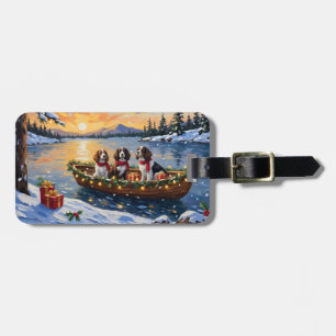 Étiquette À Bagage Noël en bateau avec un Épagneul Breton