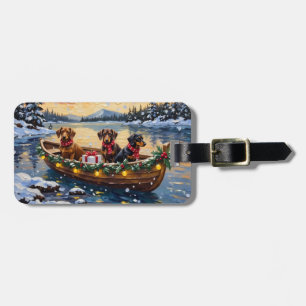 Étiquette À Bagage Noël en bateau pour teckel