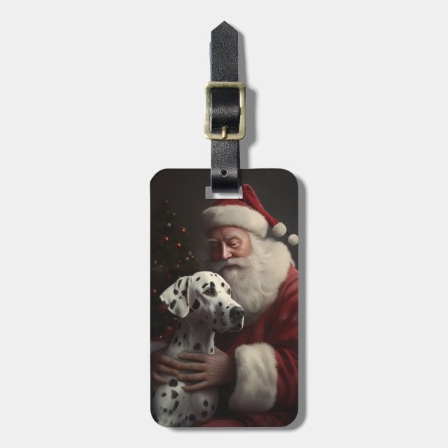 Étiquette À Bagage Noël festif Dalmatien avec le Père Noël (Devant Vertical)