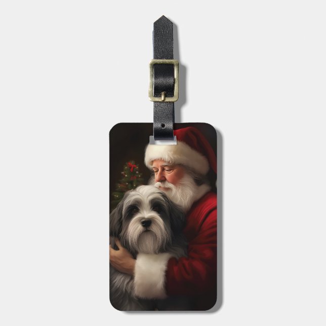 Étiquette À Bagage Noël festif du Père Noël du Terrier tibétain (Devant Vertical)