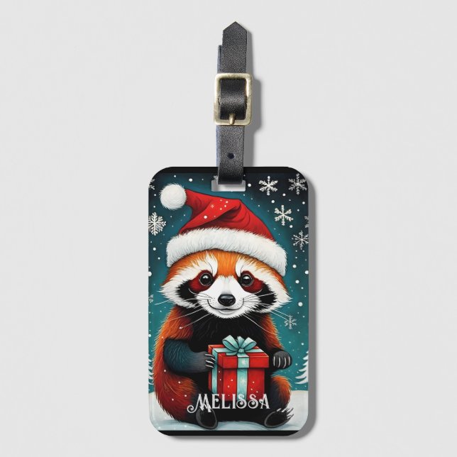 Étiquette À Bagage Noël hivernal doux Père Noël Red Panda Snowy (Devant Vertical)