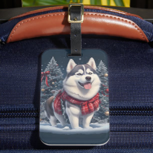 Étiquette À Bagage Noël Husky Chien magique Noël Noël Esprit de Noël