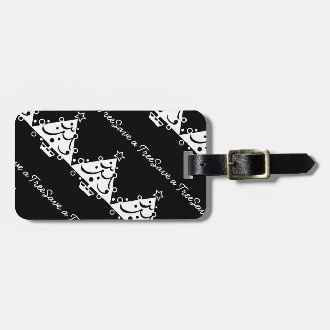 Étiquette À Bagage Noël noir et blanc Sauvez l'arbre (Devant horizontal)