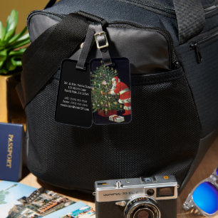 Étiquette À Bagage Noël vintage, Père Noël avec présents