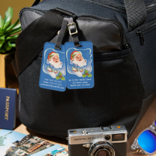 Étiquette À Bagage Noël Vintage, Retro Jolly Santa Claus